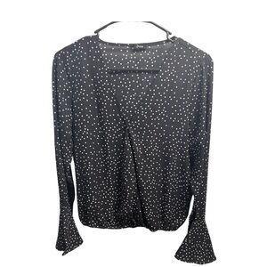Mittoshop Black with White Dots Long Sleeve Front Button Blouse - Size M…